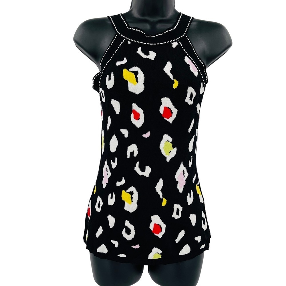 Vintage Cache leopard print multi color knit sleeveless top women's size  M